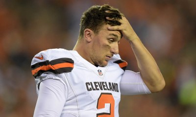 Nov 5, 2015; Cincinnati, OH, USA; Cleveland Browns quarterback Johnny Manziel (2) reacts during an NFL football game against the Cincinnati Bengals at Paul Brown Stadium. Mandatory Credit: Kirby Lee-USA TODAY Sports